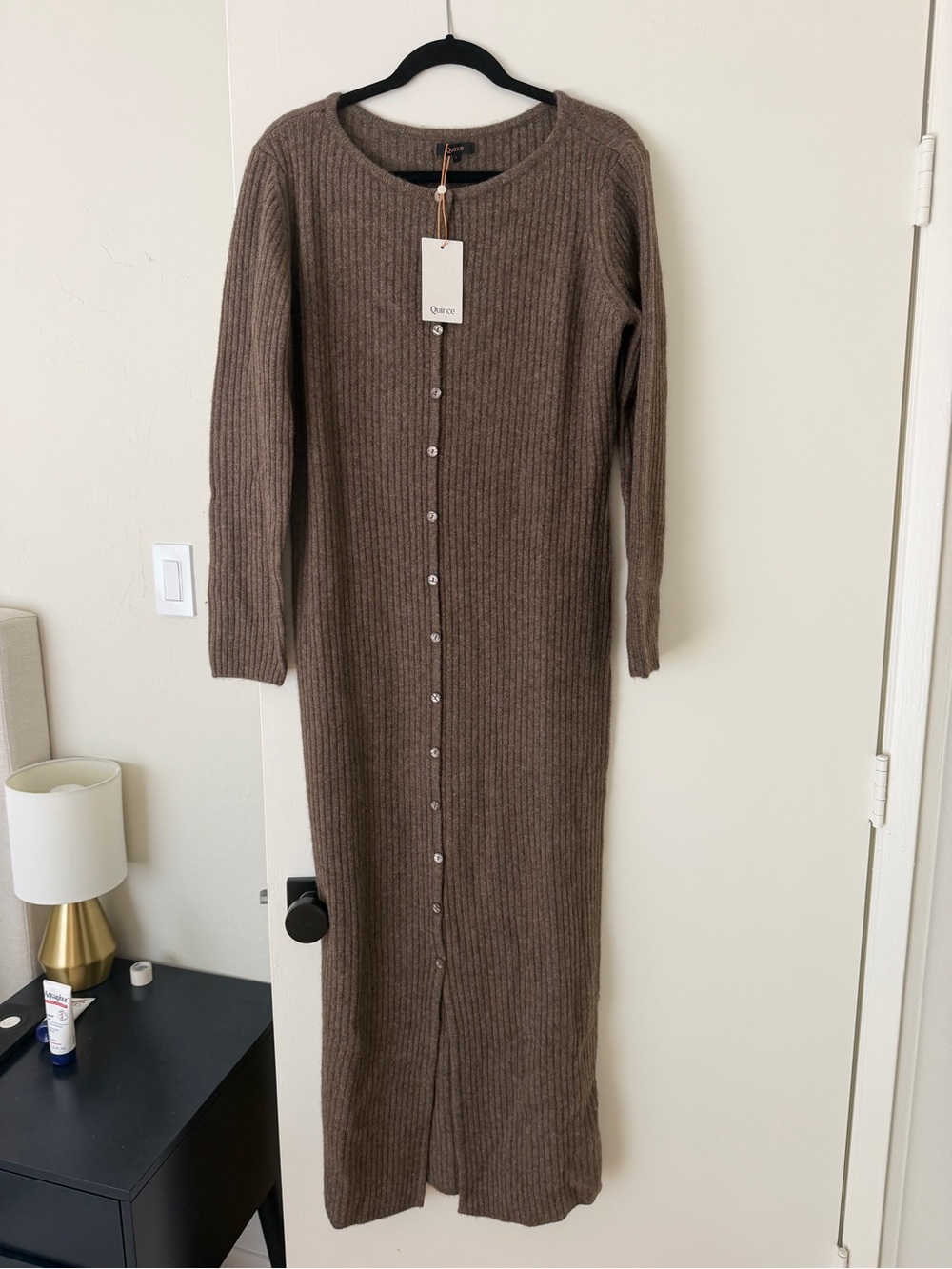 Quince Ribbed Chocolate-Brown Button-Down Maxi Sweater Dress